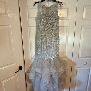 Elegant Silver Lace Gown OR prom dress